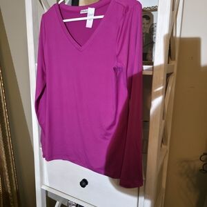 Zenana Women's V-Neck Long Sleeve Top - Fuchsia XL NWT